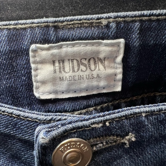Hudson Womens Signature Bootcut Flap Jeans Dark Blue Distressed Stretch Sz 28x29 - Picture 4 of 15